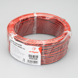 Шлейф питания ARL-18AWG-2Wire-CU 026348, Шлейф для питания и управления одноцветными светодиодными лентами. 2 проводника, калибр проводника 18AWG, сечение проводника 0.84 мм2, проводник из луженой меди, внешняя оболочка из ПВХ красного и чёрного цветов. Длина кабеля в бухте — 50 метров.