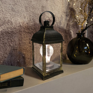 Декоративный фонарь с лампочкой, бронзовый корпус, размер 10,5х10,5х22,5 см, цвет ТЕПЛЫЙ БЕЛЫЙ 513-053