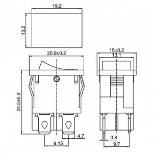 RWB-208 черный, Выключатель клавишный ON-OFF (4c) 6А 250В