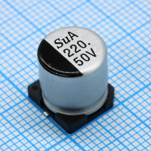 TS13CA1H221MKT000R, SMD Конденсатор алюминиевый электролитический 50В, 220мкФ ±20%, размер 10 X 10.5мм, 0.18 Ом, 560мА, 5000ч, 105С