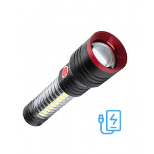 Фонарь аккумуляторный ручной 10Вт LED+5Вт COB LED+красн. zoom-линза Li-ion 18650 2200мА.ч Power-bank корпус анодированный алюм. USB-шнур type C магнит на корпусе KOC132Lit