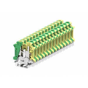Заземляющая клемма 310903, Заземляющая клемма, UK10, тип фиксации провода: винтовой, номинальное сечение: 10 мм кв., ширина: 10 мм, цвет: желто-зеленый, тип монтажа: DIN 35