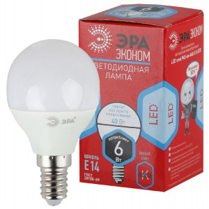 Лампочка светодиодная RED LINE ECO LED P45-6W-840-E14 E14 / Е14 6Вт шар нейтральный белый свет Б0019077