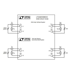 DC308A, Средства разработки интегральных схем (ИС) управления питанием LTC3401EMS - 2 Circuits, 1W & 3W Synchro