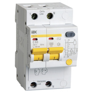 Выключатель автоматический дифференциального тока 2п C 63А 100мА тип AC 4.5кА АД-12 MAD10-2-063-C-100