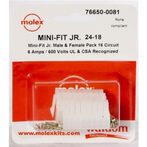 76650-0081, Проводные клеммы и зажимы MiniFit Jr Conn Kit Plug and Rect 16Ckt