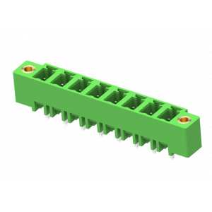 Вилочный разъем на плату MC-PD5.08V03-F-0001, Вилочный разъем, вертикальный, на плату, шаг: 5.08 мм, 3 полюса, фиксация на плате пайкой, исполнение: с монтажными фланцами, 320V, 8A, цвет: зеленый