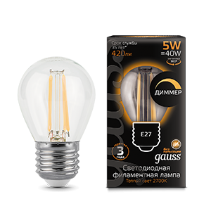 Лампа светодиодная филаментная Black Filament 5Вт P45 шар 2700К тепл. бел. E27 420лм диммир. 105802105-D