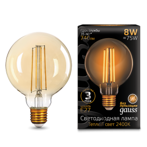 Лампа светодиодная филаментная Black Filament 8Вт G95 шар золотая 2400К тепл. б 105802008