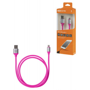 Дата-кабель, ДК 21, USB - Lightning, 1 м, силиконовая оплетка, розовый, SQ1810-0321