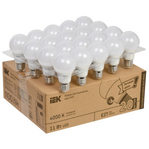 Лампа LED A60 шар 11Вт 230В 4000К E27 (20шт/жкхпак) LLE-A60-11-230-40-E27-20