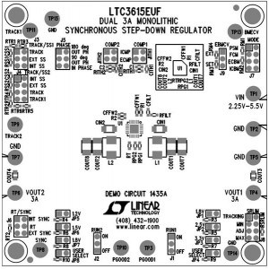 DC1435A, Средства разработки интегральных схем (ИС) управления питанием LTC3615EUF Demo Board Dual, 4MHz, 3A Synchronous Step-Down DC/DC Converter in QFN package