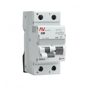Выключатель автоматический дифференциального тока 2п (1P+N) C 20А 30мА тип AC 6кА DVA-6 Averes rcbo6-1pn-20C-30-ac-av