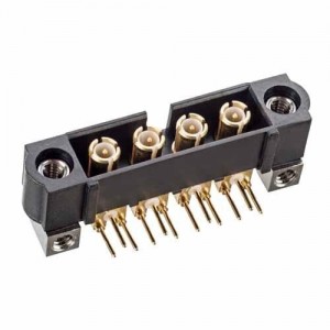 M80-MH313M5-04, Power to the Board MALE HORIZ 3.0 COAX 4 POS 6 GHz 50 Ohm
