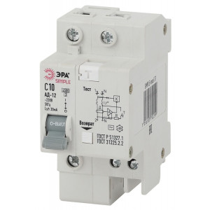 SIMPLE-mod-28 SIMPLE Автоматический выключатель дифференциального тока 1P+N 10А 30мА тип АС х-ка Б0039286
