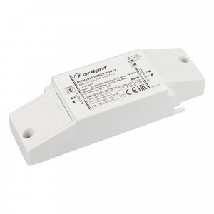 Блок питания ARJ-SP-19-PFC-TRIAC-INS (19W, 26-38V, 0.35-0.5A) 026048(1), Диммируемый источник тока по стандарту TRIAC с гальванической развязкой для светильников и мощных светодиодов. Входное напряжение 220-240 VAC. Выходные параметры: 26-38В (350-500мА), максимальная мощность 19 Вт. Выбор значения тока осуществляется DIP