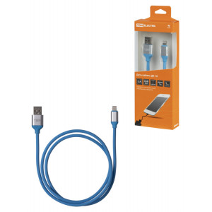 Дата-кабель, ДК 18, USB - Lightning, 1 м, силиконовая оплетка, голубой, SQ1810-0318
