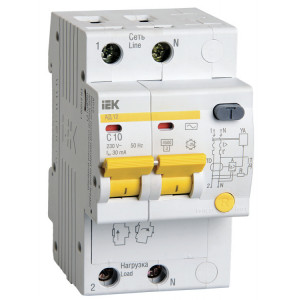 Выключатель автоматический дифференциального тока 2п C 10А 30мА тип AC 4.5кА АД-12 MAD10-2-010-C-030