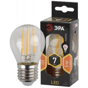 Лампа светодиодная F-LED P45-7W-827-E27 (филамент, шар, 7Вт, тепл, E27) (10/100/3000) Б0035591