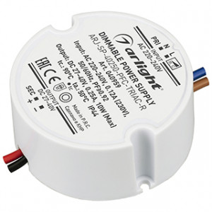 Блок питания ARJ-SP-40250-PFC-TRIAC-R (10W, 27-40V, 250mA) 040959, Диммируемый источник тока по стандарту TRIAC с гальванической развязкой для светильников и мощных светодиодов. Входное напряжение 220-240 VAC. Выходные параметры: 27-40 В, 250 mА, 10 Вт. Встроенный PFC >0,92. Негерметичный пластиковый корпус IP 44.