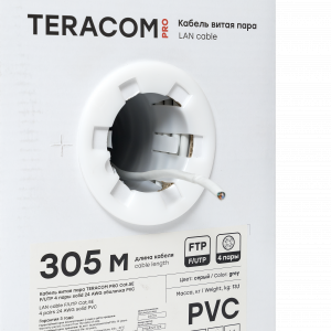 Кабель витая пара F/UTP кат.5E 4 пары 24 AWG solid PVC сер. TERACOM PRO TRP-5EFTP-04PVC-GY-IN3