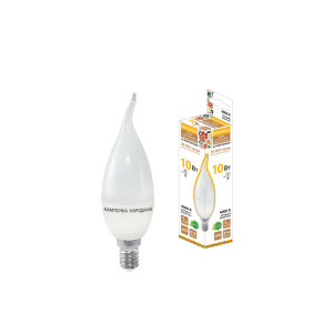 Лампа светодиодная WFС37-10Вт-230В-4000К–E14(свечанаветру) Народная SQ0340-1600