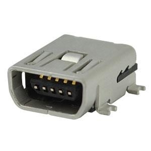 UJ2-MABH-4-SMT-TR, USB-коннекторы USB 2.0 mini AB jack 5 pin Horizontal SMT