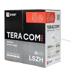 Кабель витая пара U/UTP кат.5E 4 пары 24 AWG solid LSZH нг(А)-HF сер. TERACOM PRO TRP-5EUTP-04LSH-GY-IN3