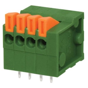 TBL003-254-04GR-2OR, Фиксированные клеммные колодки Terminal block, screwless, 2.54, horizontal, 4 poles, green w orange tab