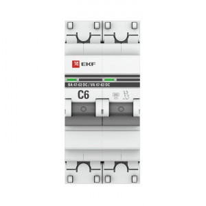 Выключатель автоматический модульный 2п C 6А 6кА ВА 47-63 DC PROxima EKF mcb4763-DC-2-06C-pro