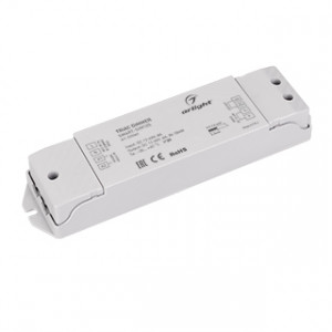 Диммер SMART-DIM105 (12-48V, 8A, TRIAC) 035060, Диммер TRIAC для светодиодных лент. Сигнал управления TRIAC 40-220VAC, питание/рабочее напряжение 12-48VDC, максимальный ток 8A, максимальная мощность 96-384W. Винтовые клеммы. Корпус - PVC. Габариты 175x45x27 мм. Управляется стандартными светорегуляторам