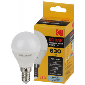 Лампочка светодиодная LED KODAK P45-7W-840-E14 E14 / Е14 7Вт шар нейтральный белый свет Б0057612