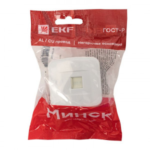 Минск Розетка RJ-45 1-местная, ОП 1А, 120В, белая EKF Basic(кр.1шт)