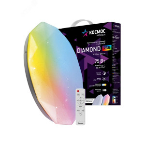 Светильник светодиодный PREMIUM DIAMOND-RGB 75Вт 230В 3000-6500К 6000лм IP40 502х83мм настенно-потолоч. управляемый с пультом ДУ с RGB подсветкой КОСМОС KSDiamRGB75W