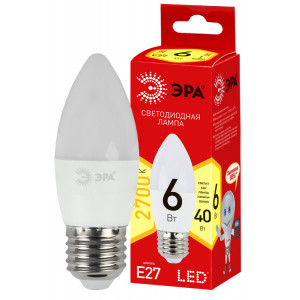 Лампа светодиодная ECO LED B35-6W-827-E27 (диод, свеча, 6Вт, тепл, E27) (10/100/5000) Б0020620