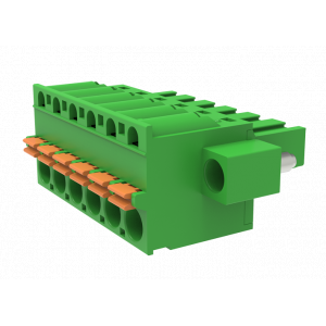 Розеточный разъем на кабель MC-RJT5.08H17P-K-0001, Розеточный разъем, прямой, на кабель, шаг: 5.08 мм, 17 полюсов, фиксация провода Push-In исполнение: с монтажными фланцами, 320V, 12A, цвет: зеленый