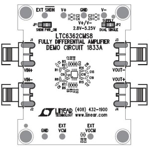 DC1833A, Средства разработки интегральных схем (ИС) усилителей LTC6362 - Precision Low Power Differenti