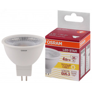 Лампа светодиодная LED 4Вт GU5.3 3000К 300лм 230V CL MR16 (замена 35Вт) OSRAM LS 4058075481107