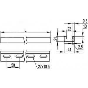 Профиль С-образный 41х21 L1200 сталь 2.5мм гор. оцинк. DKC BPM2112HDZ