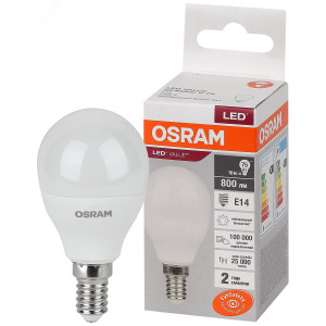 Лампа светодиодная LED 10 Вт E14 4000К 800Лм шарик 220 В (замена 75Вт) OSRAM 4058075579743