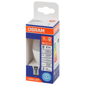 Лампа светодиодная LED 7Вт Е14 4000К 600Лм свеча 220В (замена 60Вт) OSRAM 4099854186271