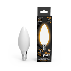 Лампа светодиодная филаментная Black Filament 9Вт свеча матовая 3000К тепл. бел. E14 590лм 103201109