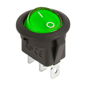 RWB-214-1 зеленый, Выключатель клавишный круглый с подсветкой ON-OFF (3c) 20А 12В