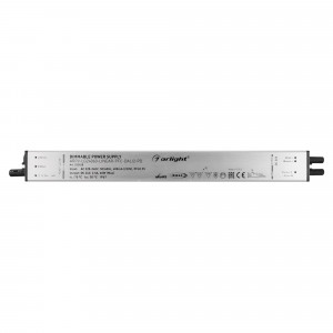 Блок питания ARPV-LG24060-LINEAR-PFC-DALI2-PD (24V, 2.5A, 60W) 033428, Диммируемый блок питания 24V с гальванической развязкой, ток 2.5А, 60Вт, с управлением DALI, c функцией PUSH-DIM, с корректором мощности, PF>0,95. Тонкий металлический корпус IP67. Вход: 220-240VAC. Выход: 24VDC, ШИМ 1кГц. Размер 290х30х21 mm.. Совместимо