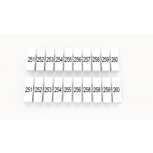ZB3.5-10P-19-35Z(H), Маркировочные шильдики для клемм DS…, сечением 1,5 мм кв., центральная, 10 шильдиков нанесенные символы: 251-260, с вертикальным расположением, размер шильдика: 2,95х10,7 мм, цвет белый