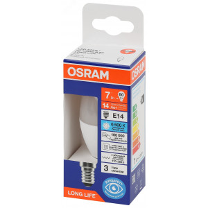 Лампа светодиодная LED 7Вт Е14 6500К 600Лм свеча 220В (замена 60Вт) OSRAM 4099854186301