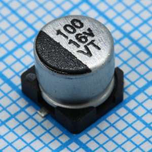 VT101M1CBKJ0605VBK, Конденсатор алюминиевый электролитический 100мкФ 16В ±20% (6.3х5.4мм) SMD 60мА 2000часов 105°С лента на катушке