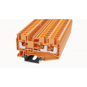 DS6-TW-01P-15-00Z(H), Проходная клемма, 3 точки подключения, тип фиксации провода: Push-in, номинальное сечение: 6 мм кв.,  41A, 1000V, ширина: 8,2 мм, цвет: оранжевый, втычная перемычка, тип монтажа:  DIN35