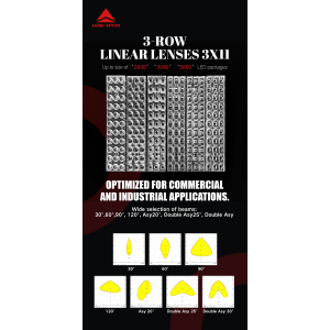 ASL286D61H33LED30G, Групповая прямоугольная линза 33 светодиодов 2835/3030/5050, эфф=93%, 30°, 286x61mm   H:mm, PMMA