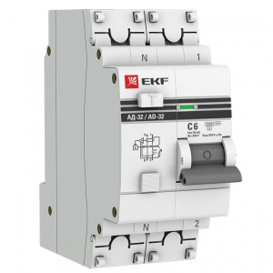 Выключатель автоматический дифференциального тока 2п (1P+N) C 6А 30мА тип AC 4.5кА АД-32 защита 270В электрон. PROxima DA32-06-30-pro